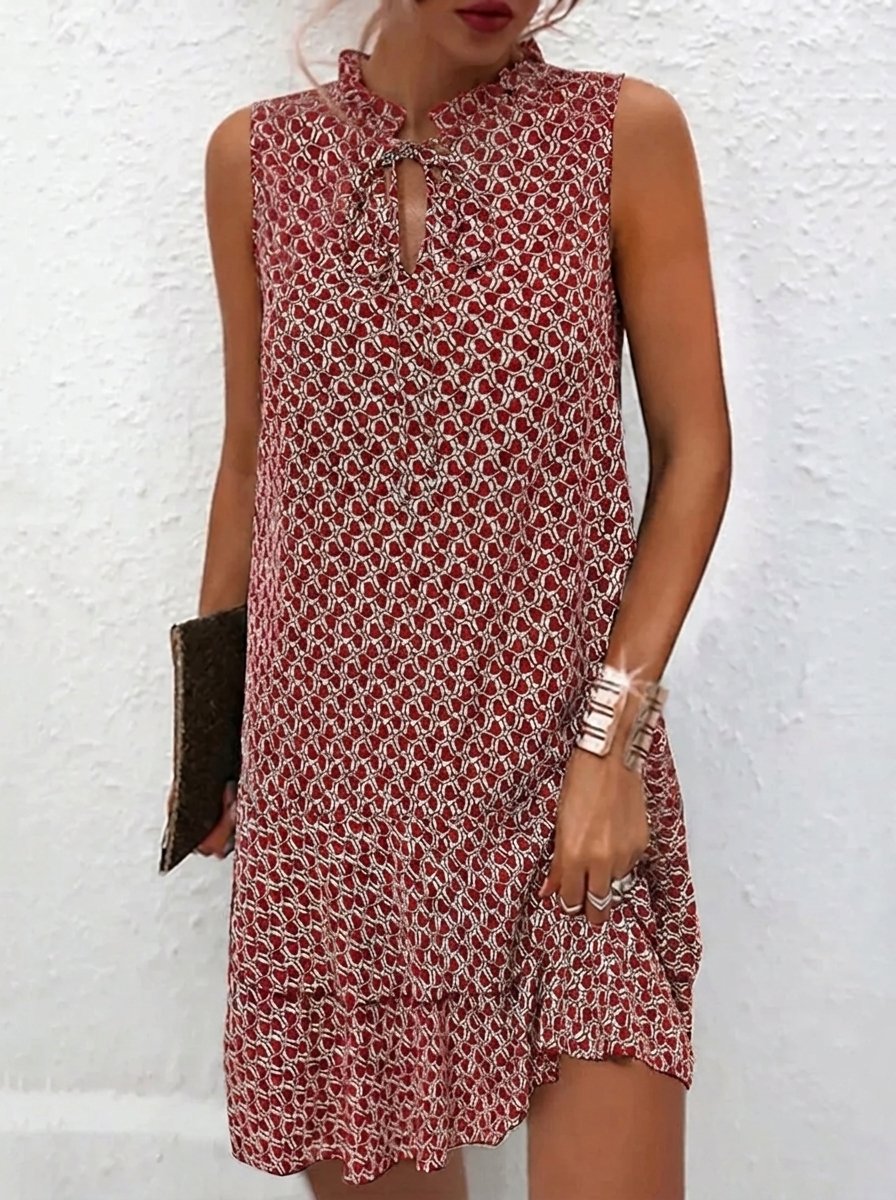 Women's Sleeveless Tiered Floral Print Midi Dress - Red