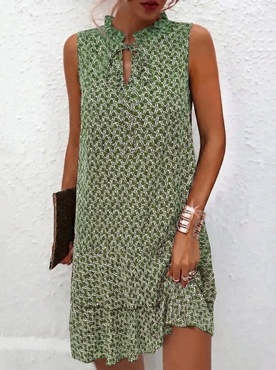 Women's Sleeveless Tiered Floral Print Midi Dress - Green