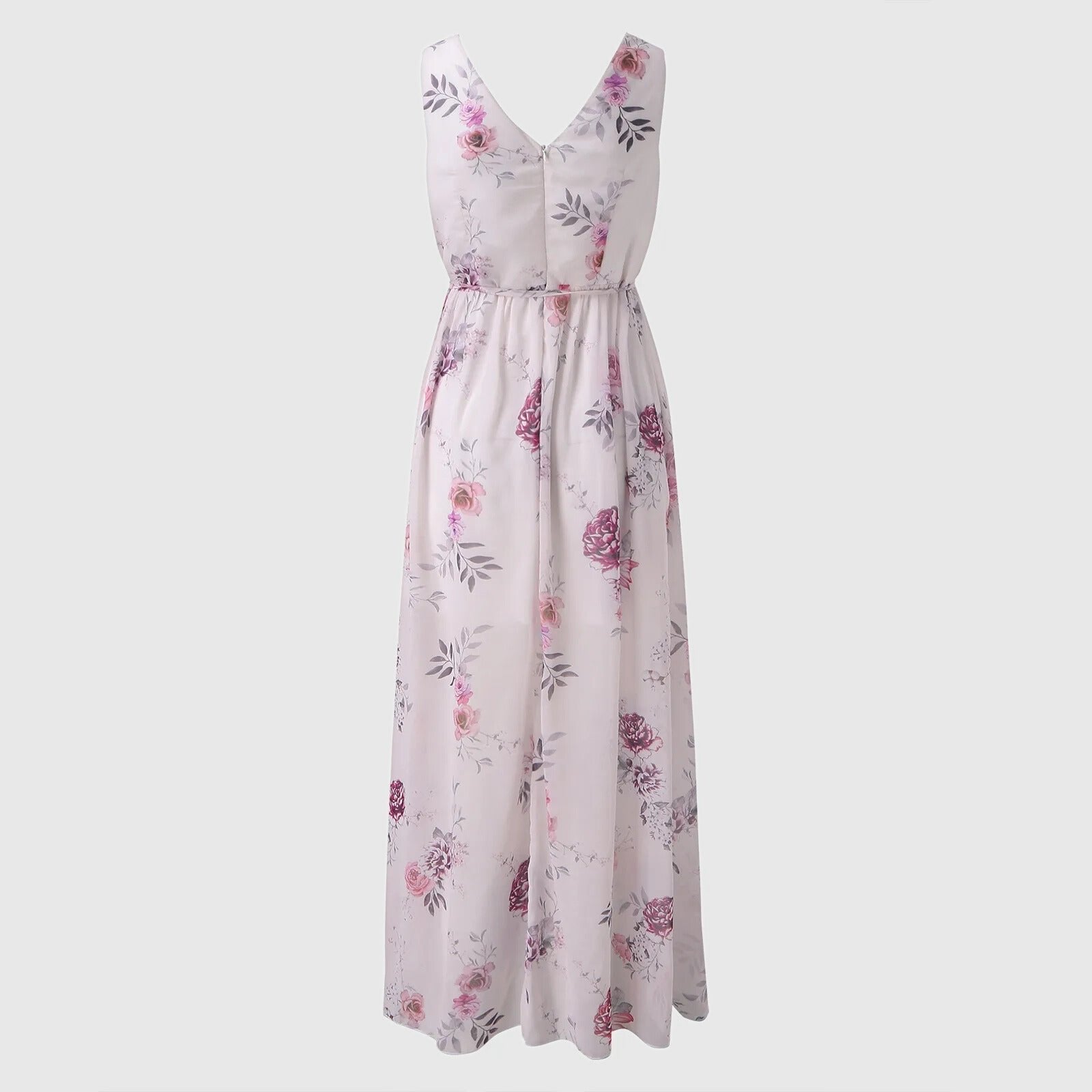Women's Sleeveless V-Neck Wrap Floral Maxi Dresses Side Slit