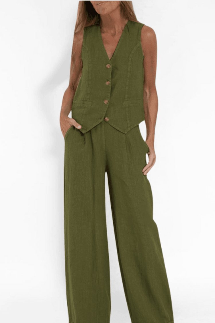Women's Sleeveless Wide-Leg Two-Piece Set - Green