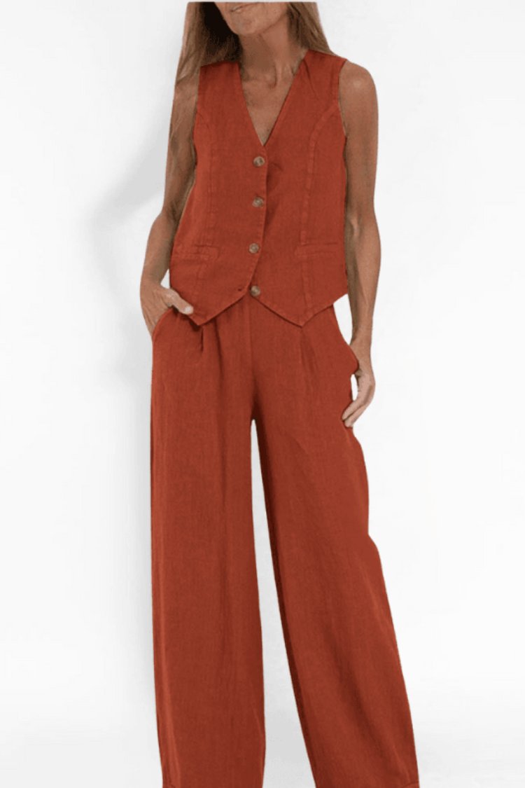 Women's Sleeveless Wide-Leg Two-Piece Set - Orange