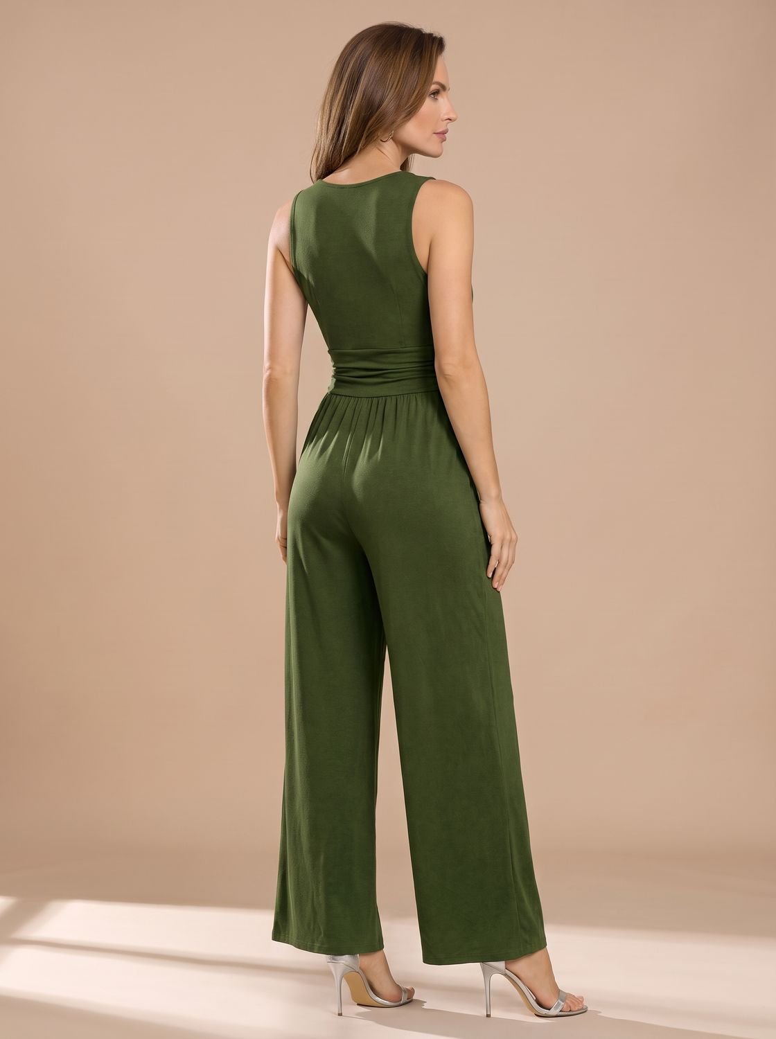 Women's Sleeveless Wide-Leg V-Neck Jumpsuit