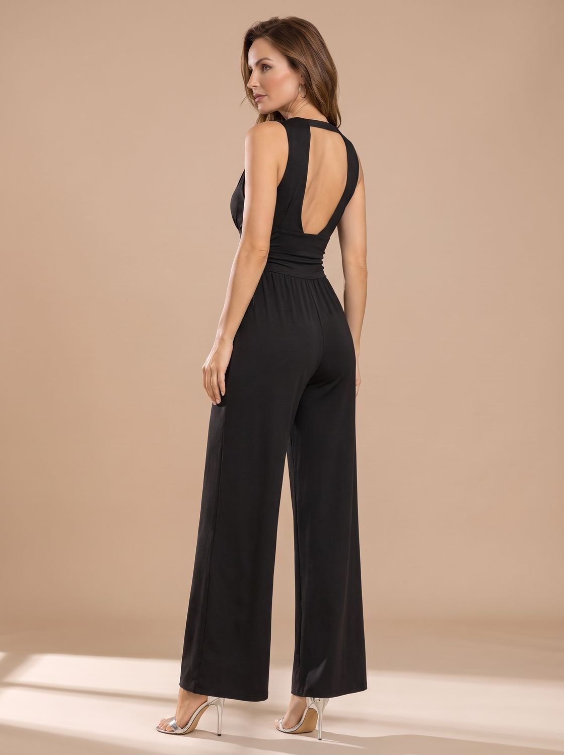 Women's Sleeveless Wide-Leg V-Neck Jumpsuit