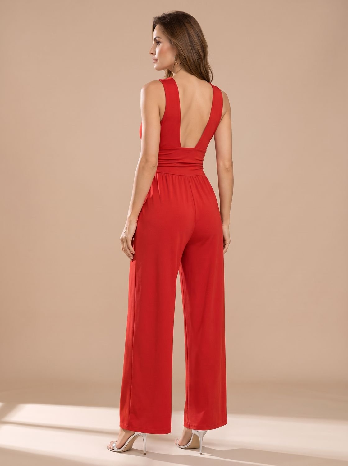 Women's Sleeveless Wide-Leg V-Neck Jumpsuit