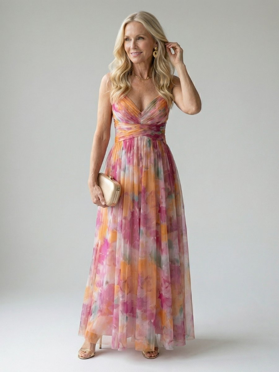 Women's Sleeveless Wrap V-Neck Floral Summer Dress Maxi - Multicolour