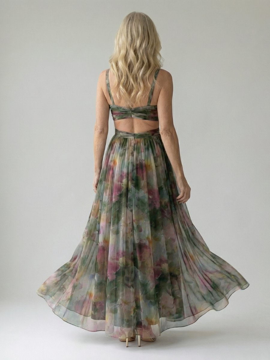 Women's Sleeveless Wrap V-Neck Floral Summer Dress Maxi