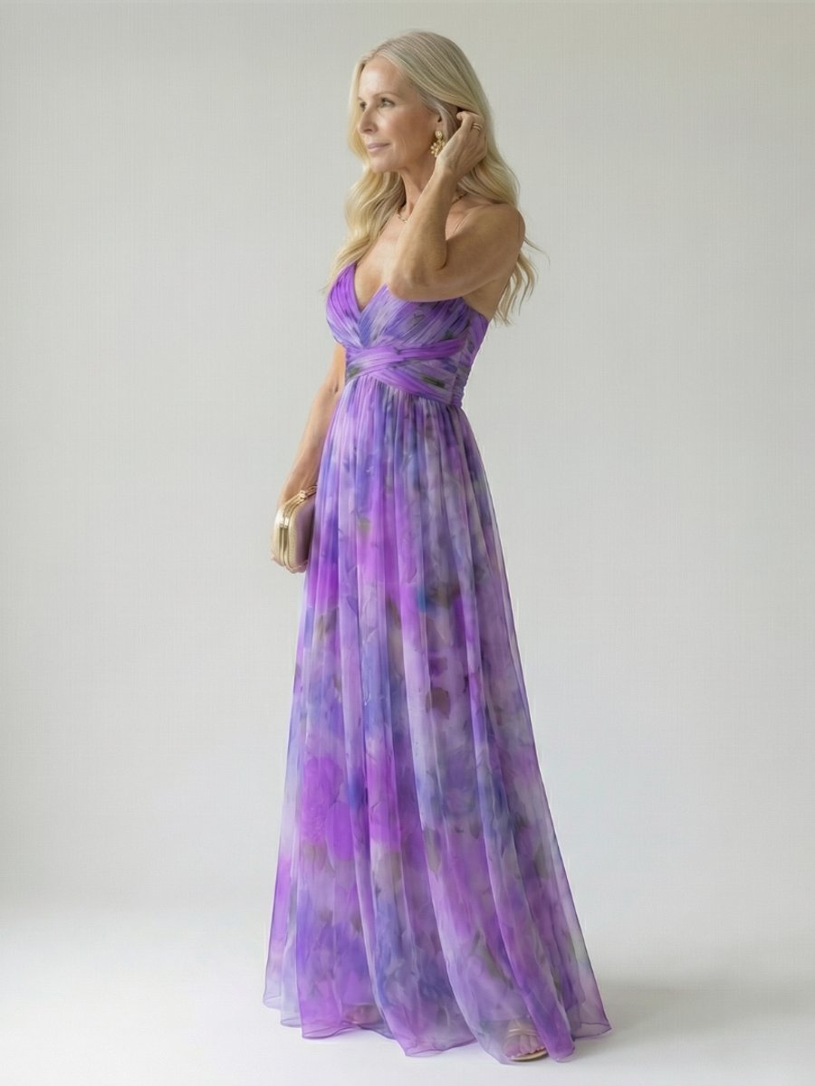 Women's Sleeveless Wrap V-Neck Floral Summer Dress Maxi