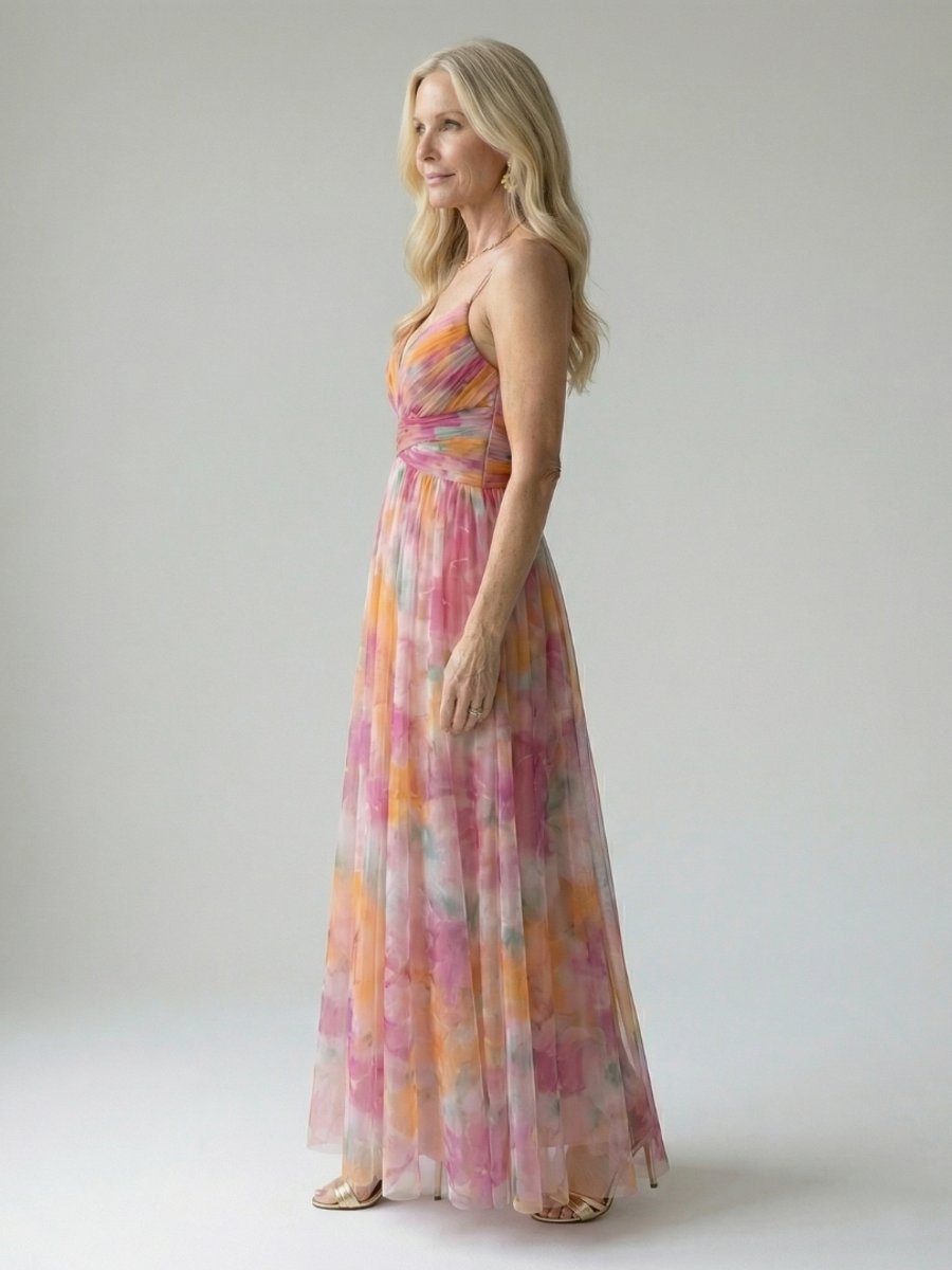 Women's Sleeveless Wrap V-Neck Floral Summer Dress Maxi