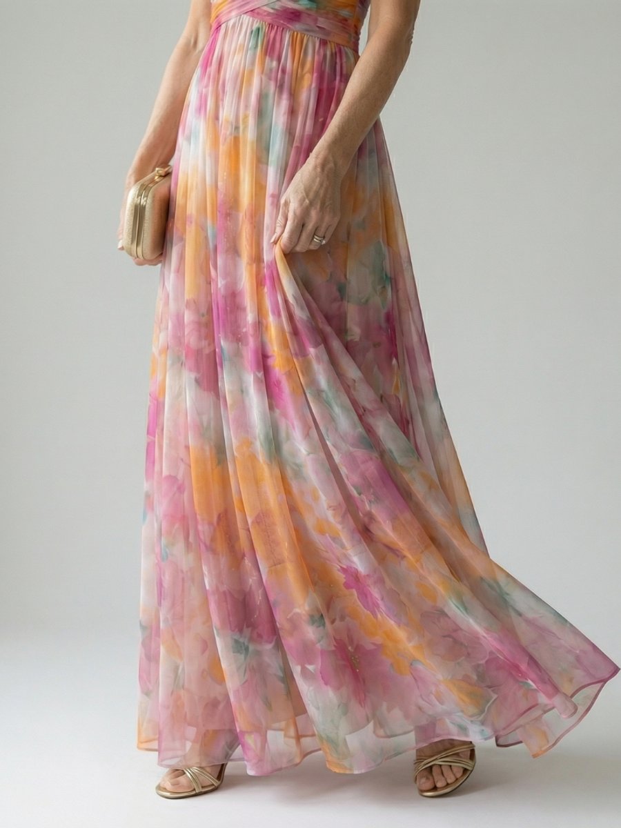 Women's Sleeveless Wrap V-Neck Floral Summer Dress Maxi