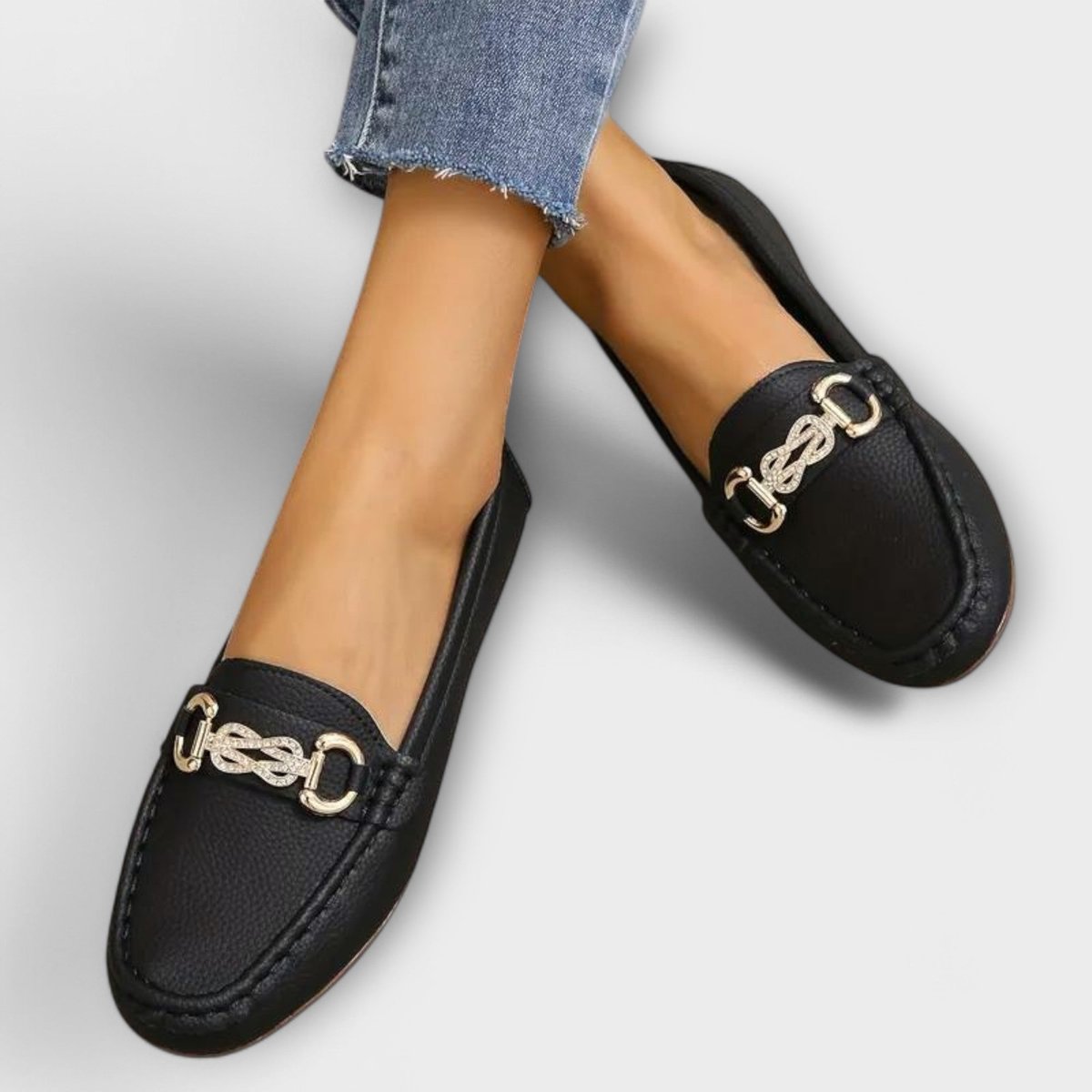 Women's Slip-On Flat Loafers Gold Chain Detail