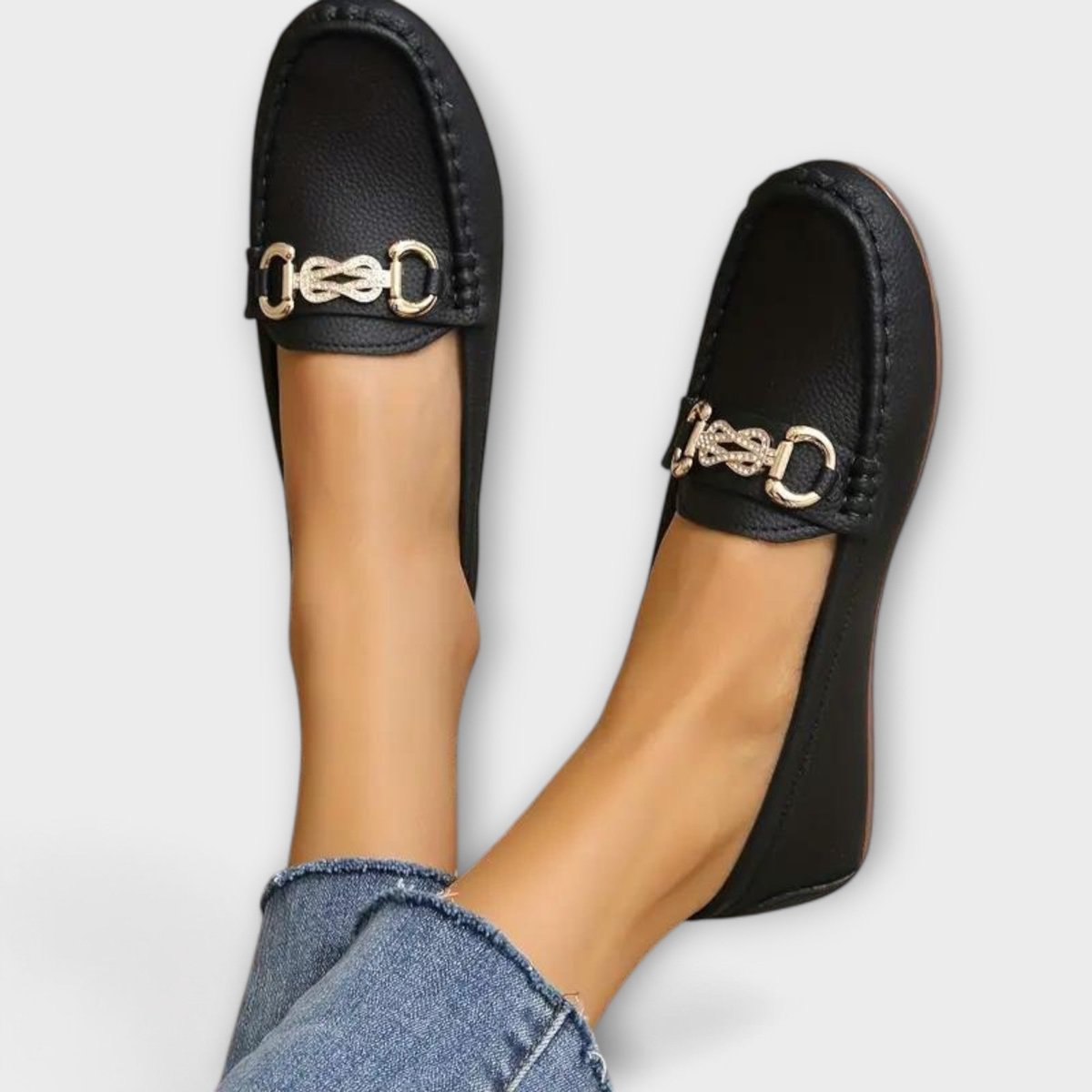 Women's Slip-On Flat Loafers Gold Chain Detail