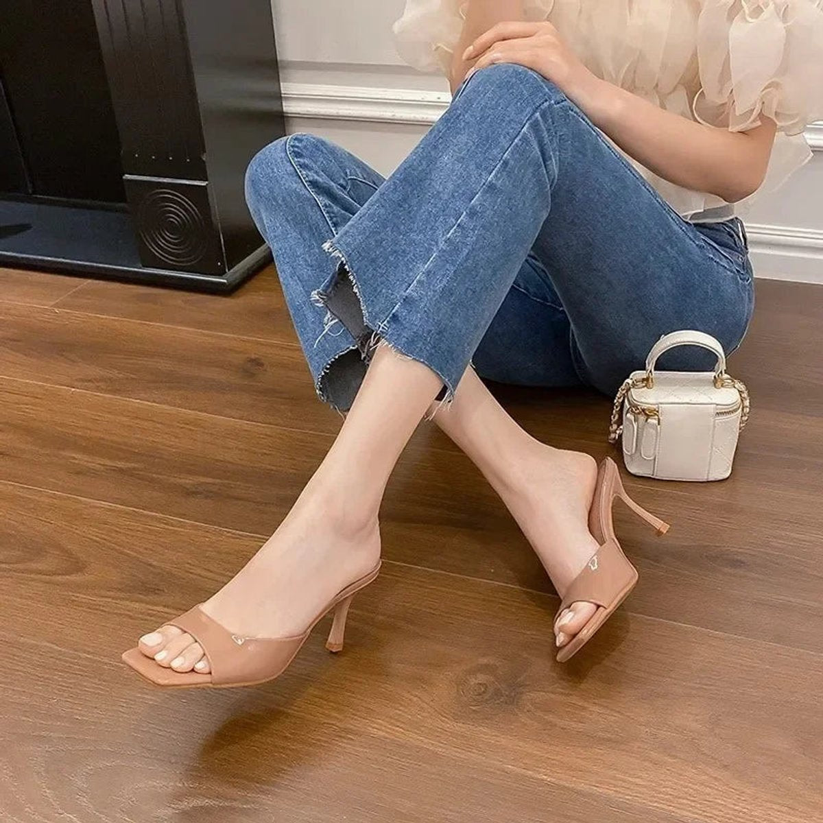 Women's Slip-On Square-Toe Stiletto Heel Comfort Sandals
