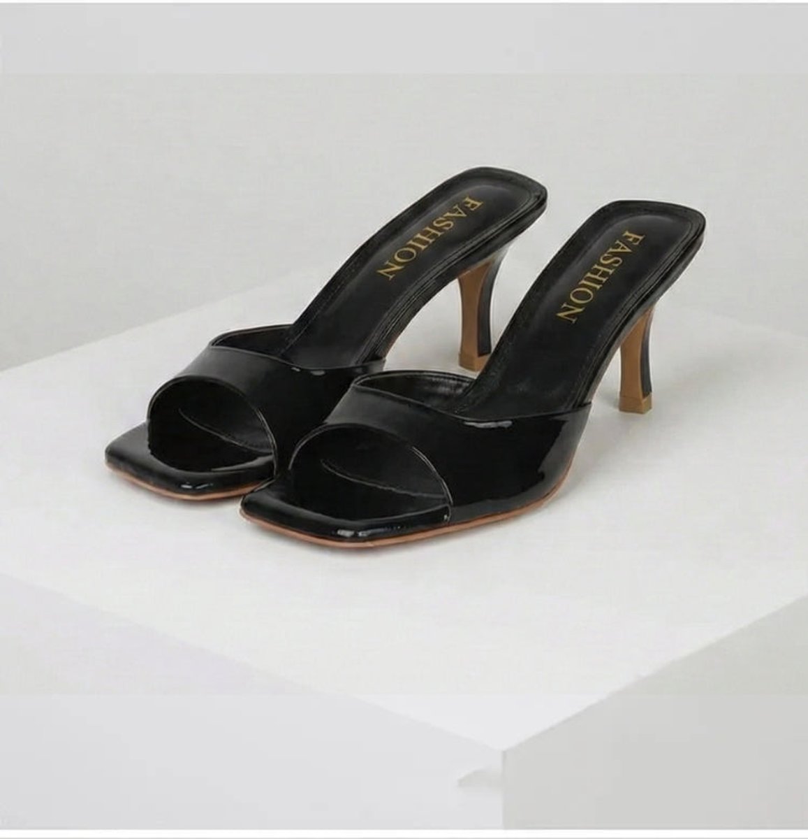 Women's Slip-On Square-Toe Stiletto Heel Comfort Sandals - Black