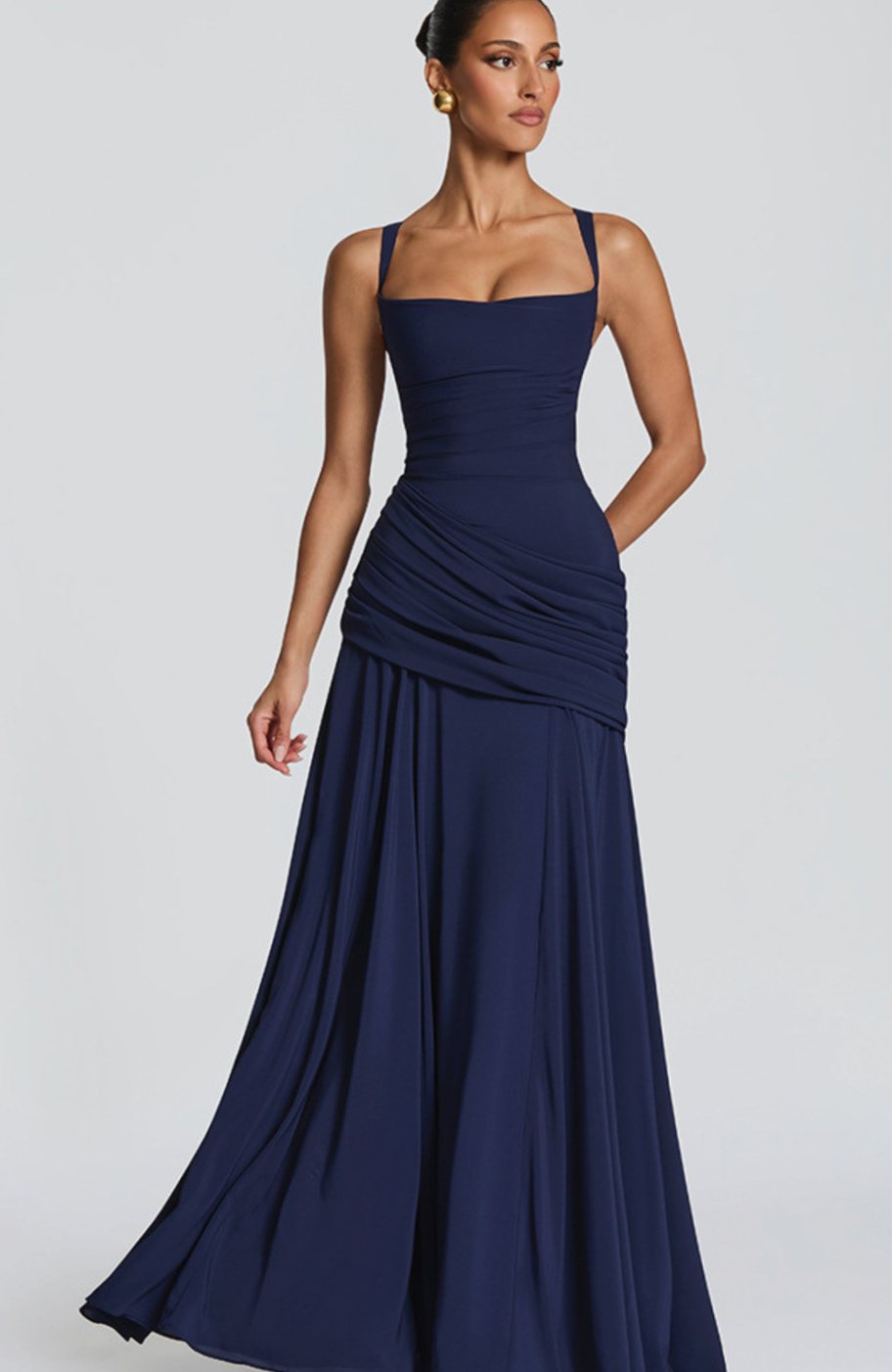 Women's Square Neck Draped Waist Sleeveless Maxi Dress