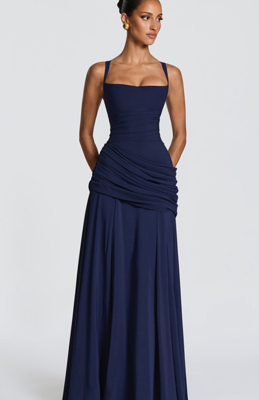 Women's Square Neck Draped Waist Sleeveless Maxi Dress