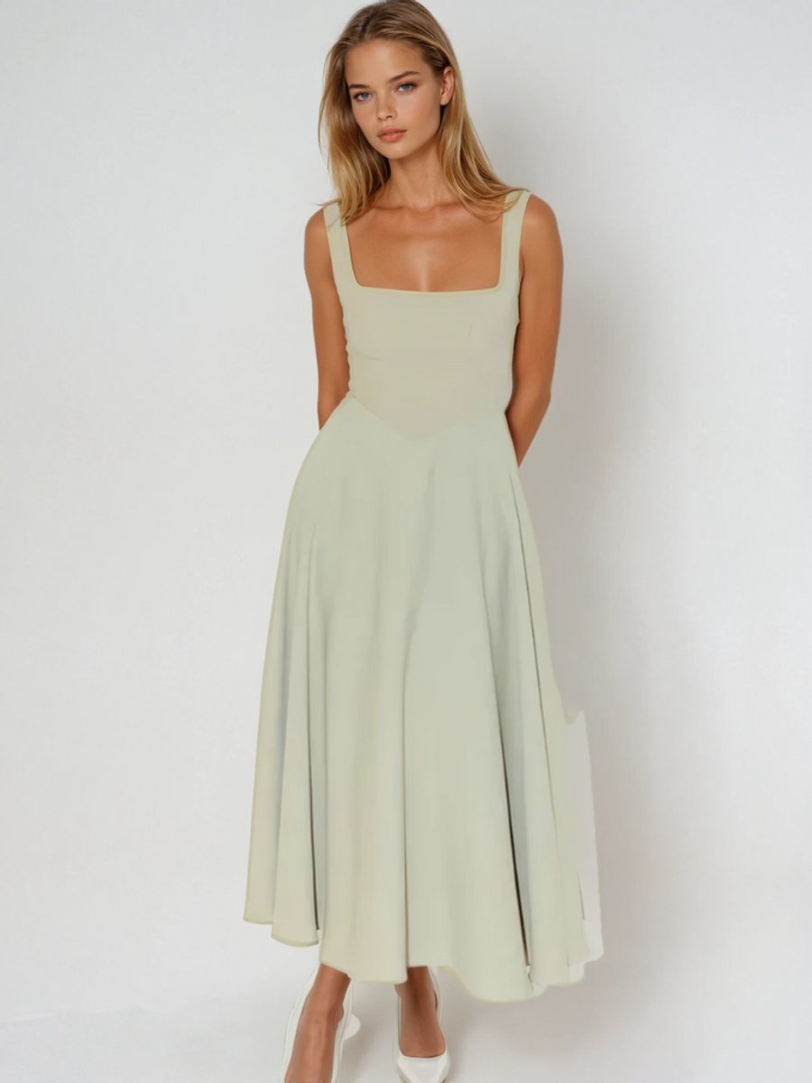 Women's Square-Neck Fit-and-Flare Sleeveless Midi Dress - Sage Green