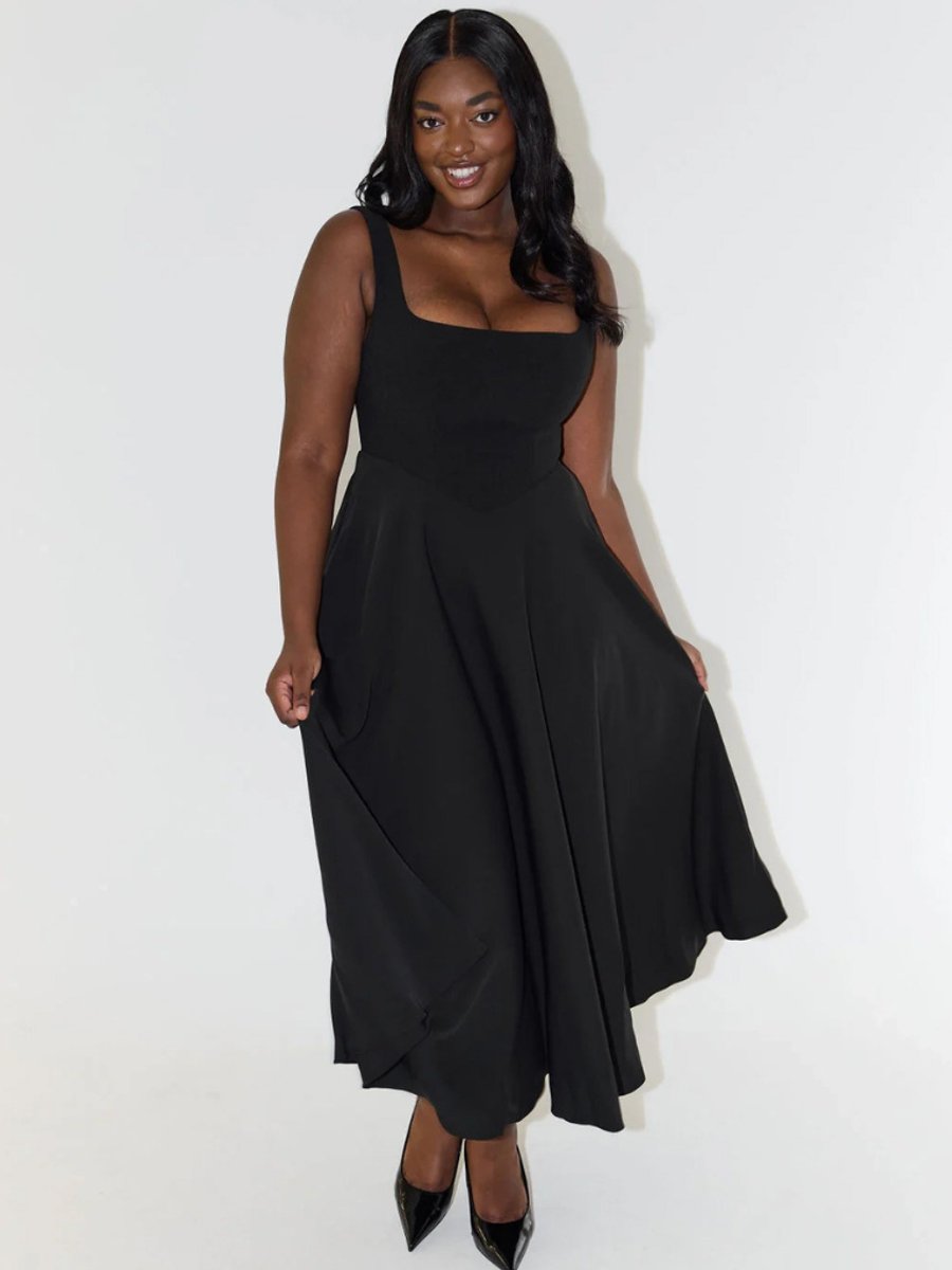Women's Square-Neck Fit-and-Flare Sleeveless Midi Dress