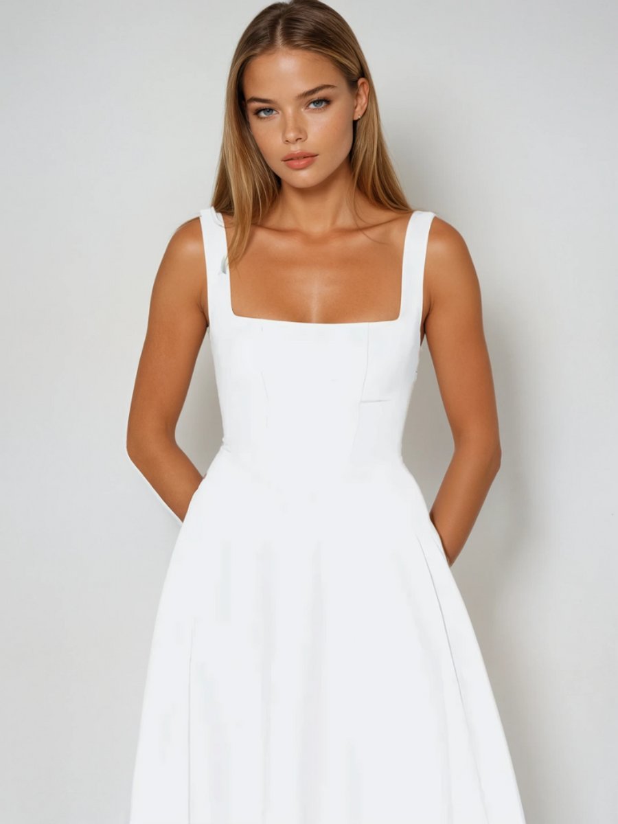 Women's Square-Neck Fit-and-Flare Sleeveless Midi Dress