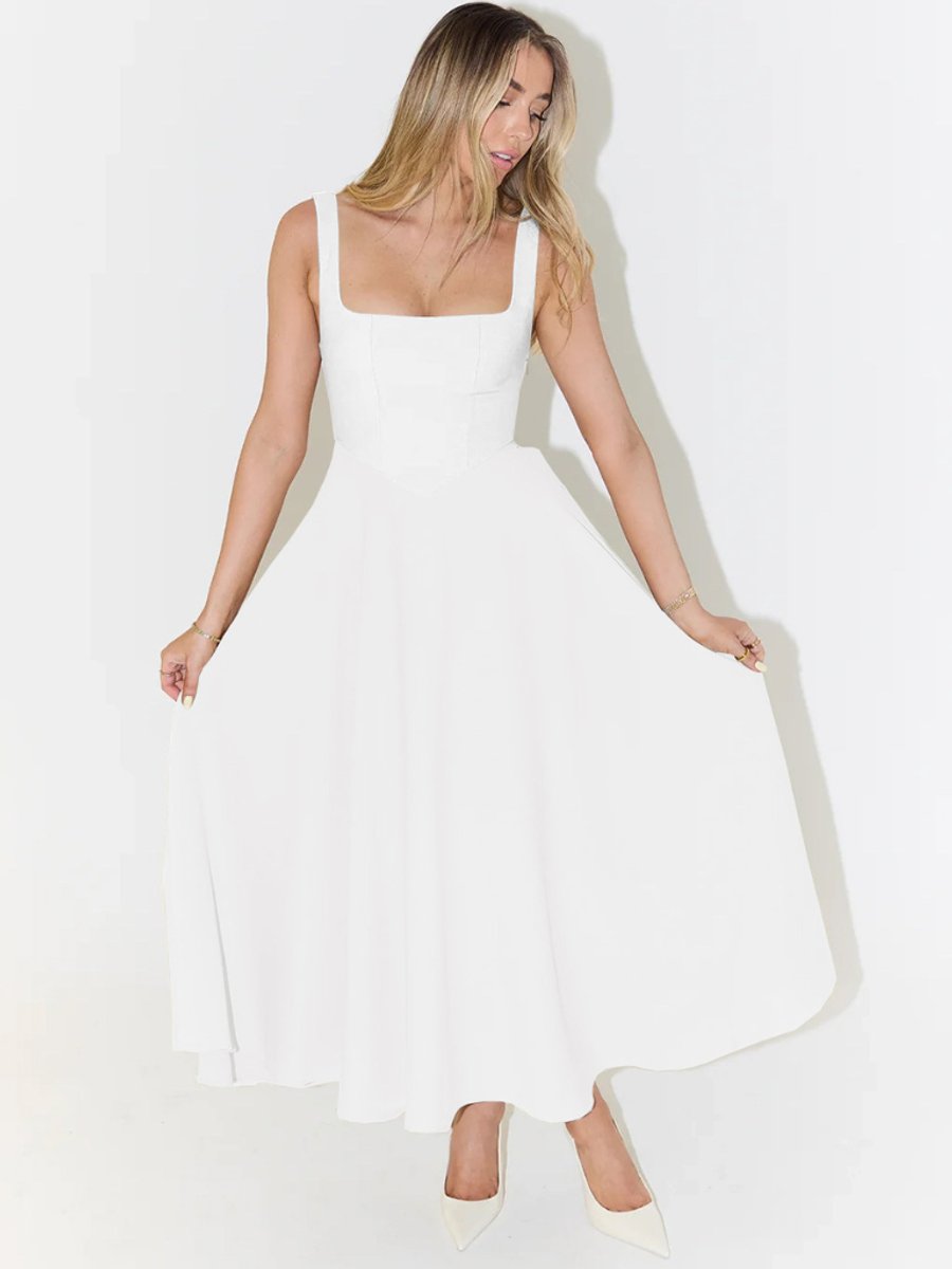 Women's Square-Neck Fit-and-Flare Sleeveless Midi Dress