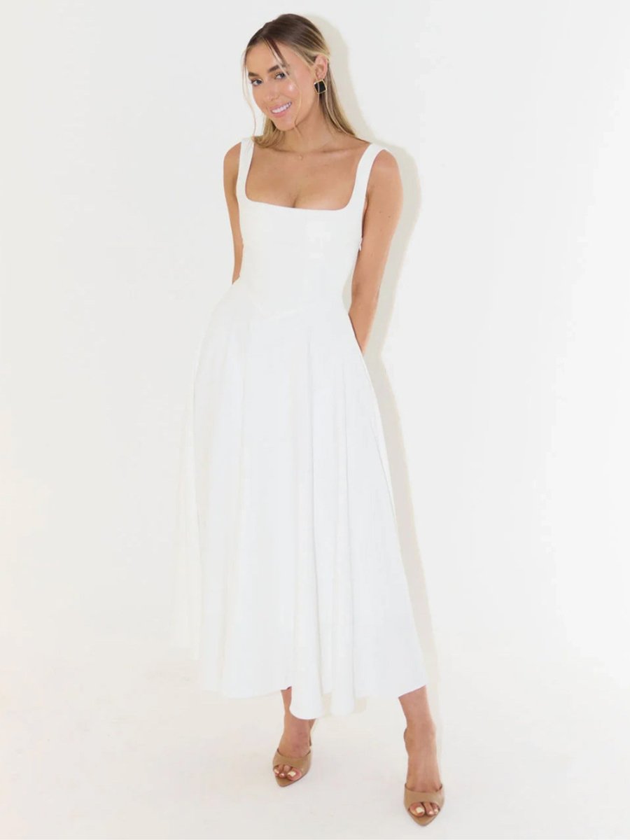 Women's Square-Neck Fit-and-Flare Sleeveless Midi Dress