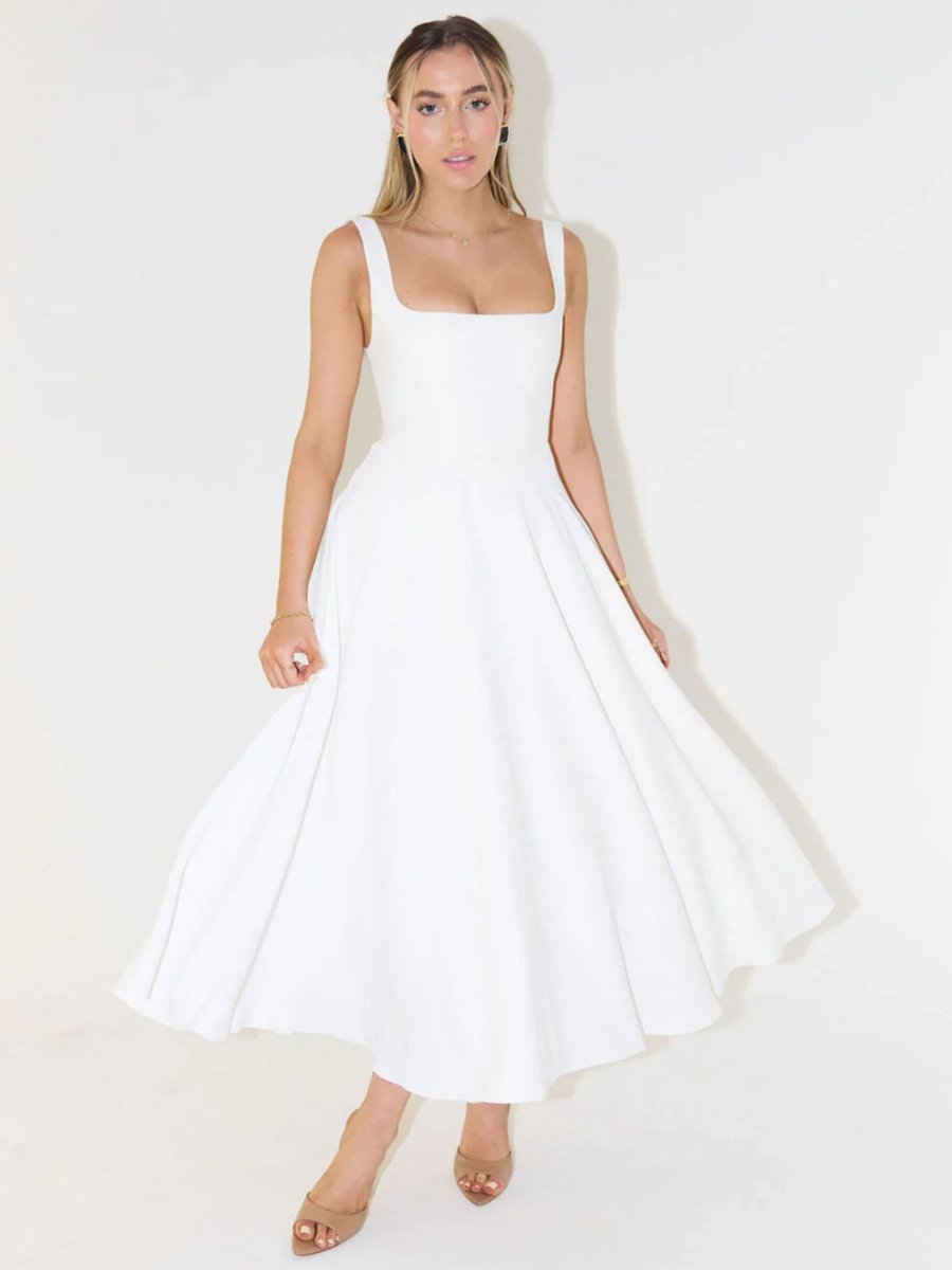 Women's Square-Neck Fit-and-Flare Sleeveless Midi Dress