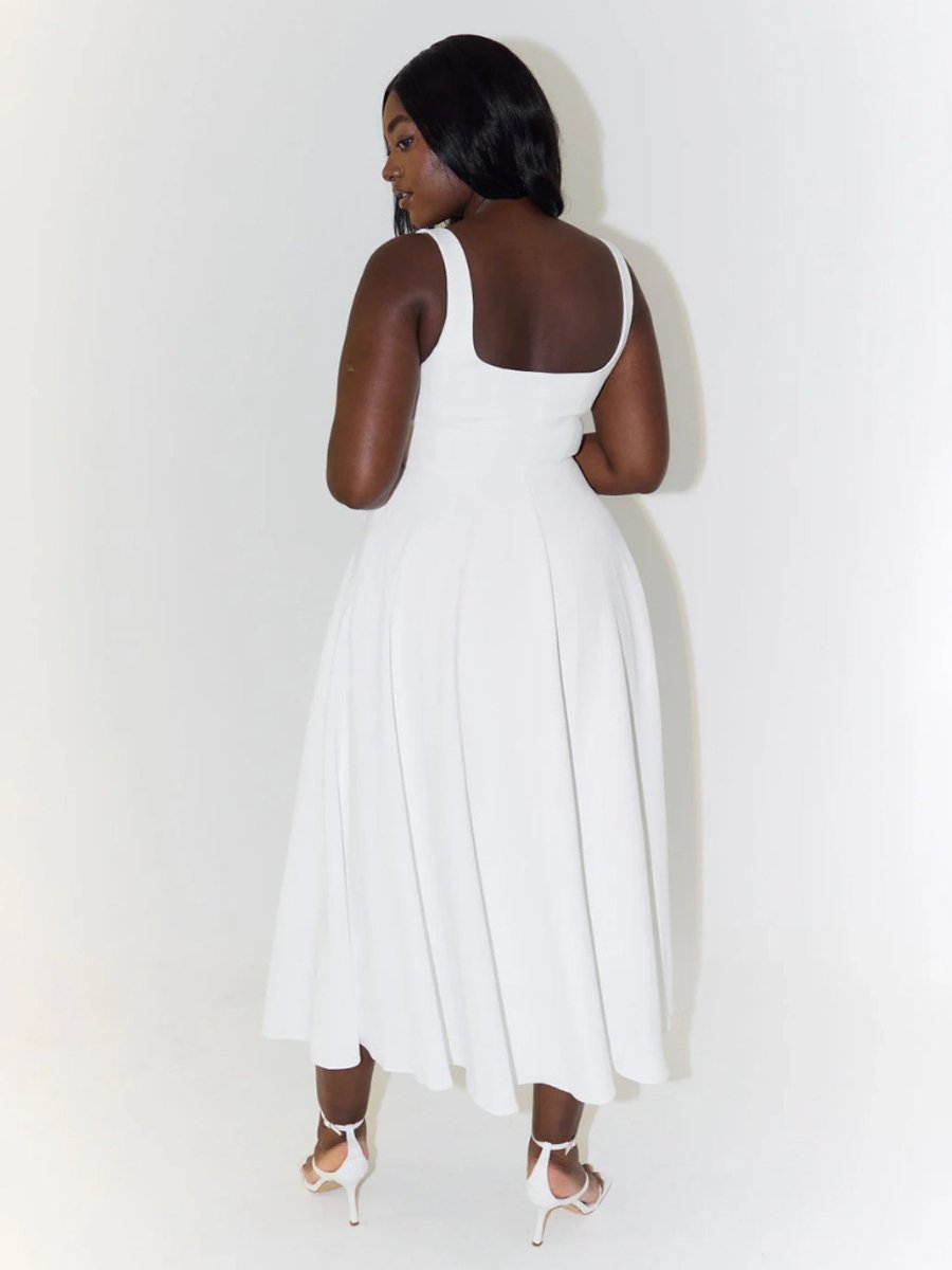 Women's Square-Neck Fit-and-Flare Sleeveless Midi Dress