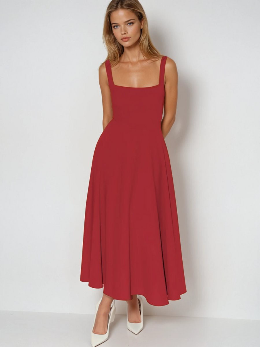 Women's Square-Neck Fit-and-Flare Sleeveless Midi Dress - Red