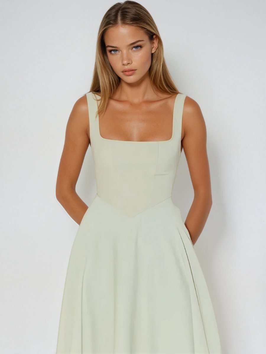 Women's Square-Neck Fit-and-Flare Sleeveless Midi Dress