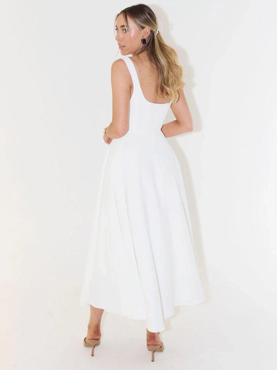 Women's Square-Neck Fit-and-Flare Sleeveless Midi Dress