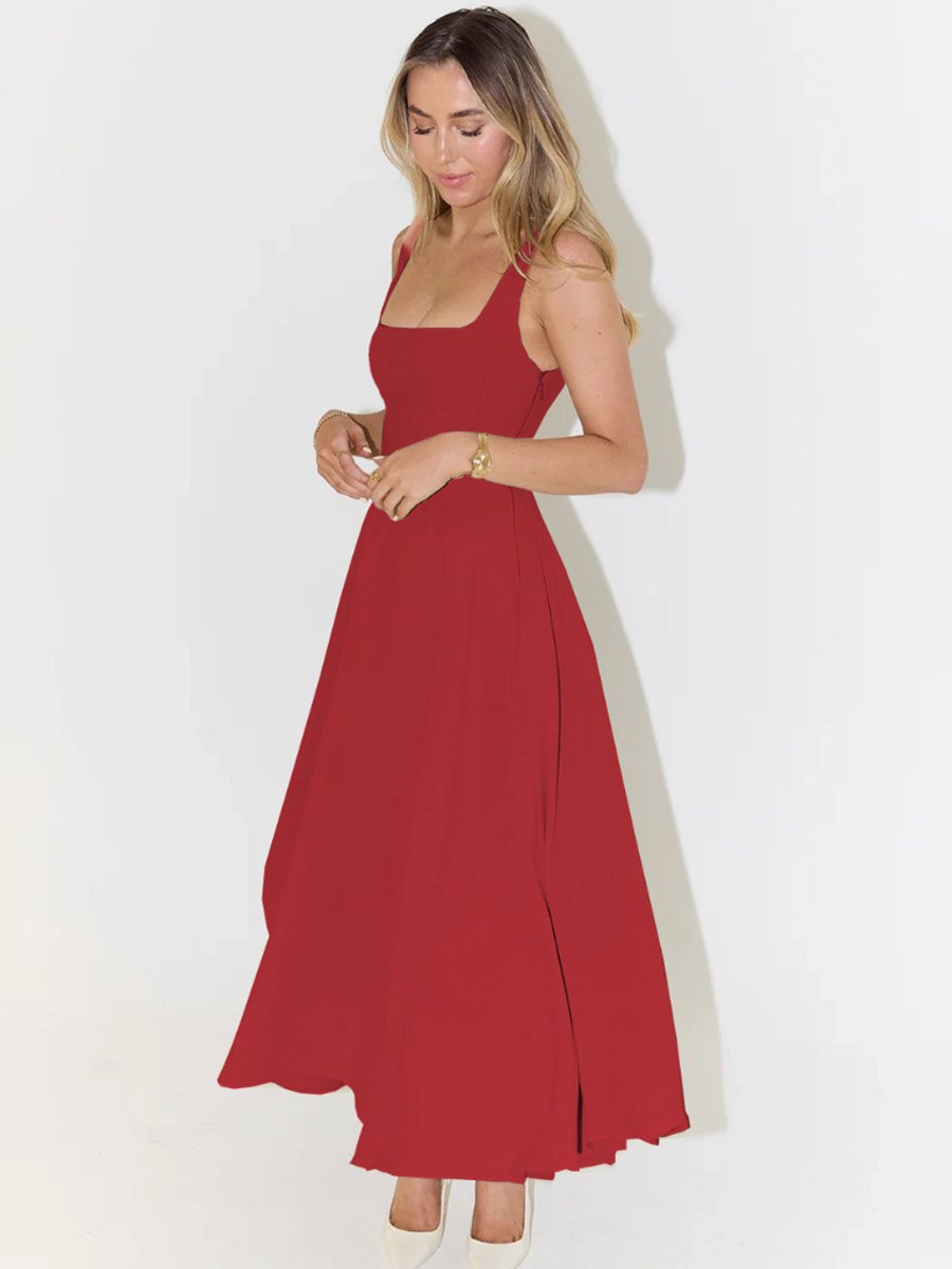 Women's Square-Neck Fit-and-Flare Sleeveless Midi Dress