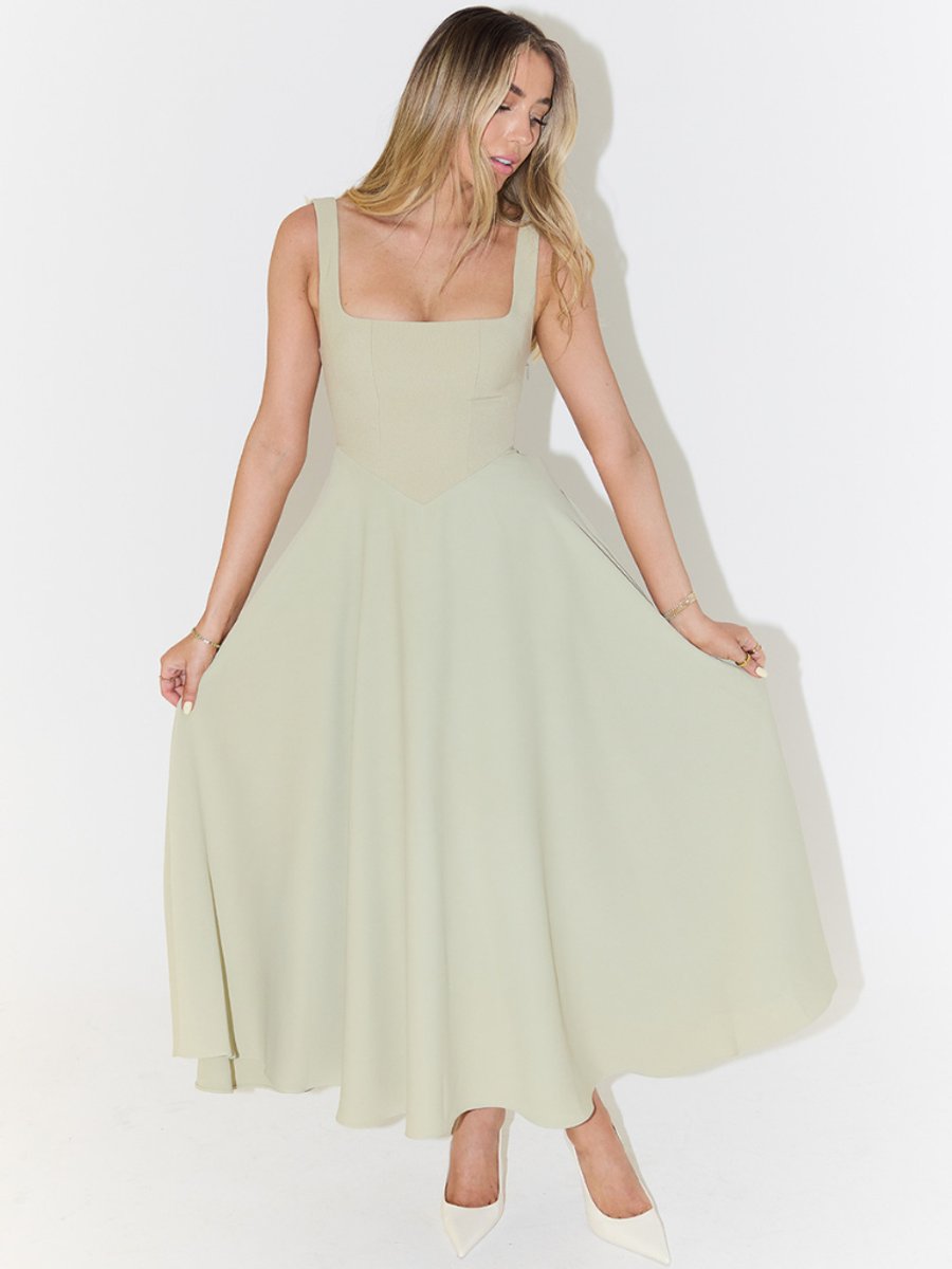 Women's Square-Neck Fit-and-Flare Sleeveless Midi Dress