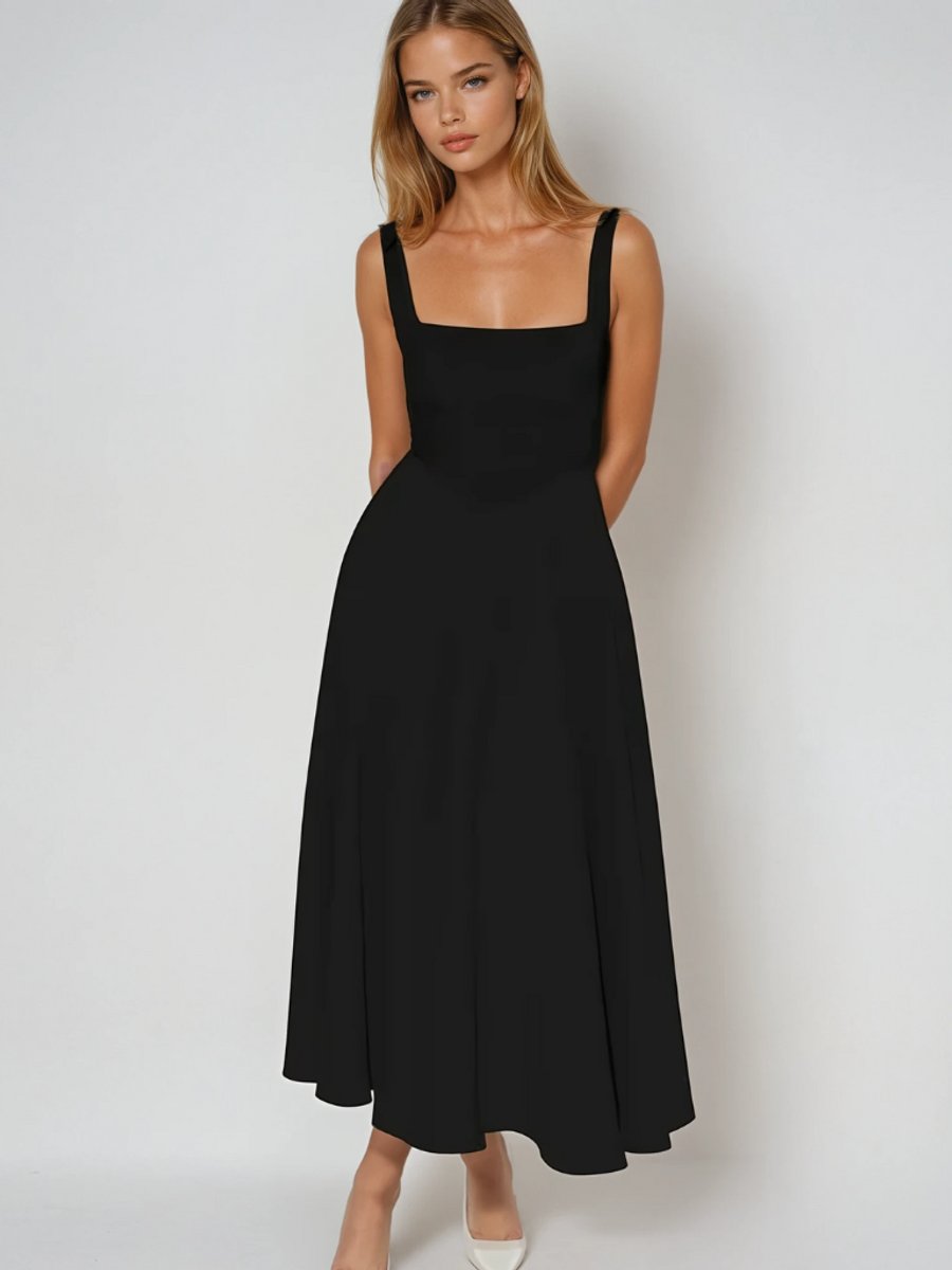Women's Square-Neck Fit-and-Flare Sleeveless Midi Dress - Black