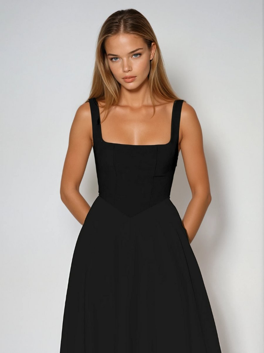Women's Square-Neck Fit-and-Flare Sleeveless Midi Dress