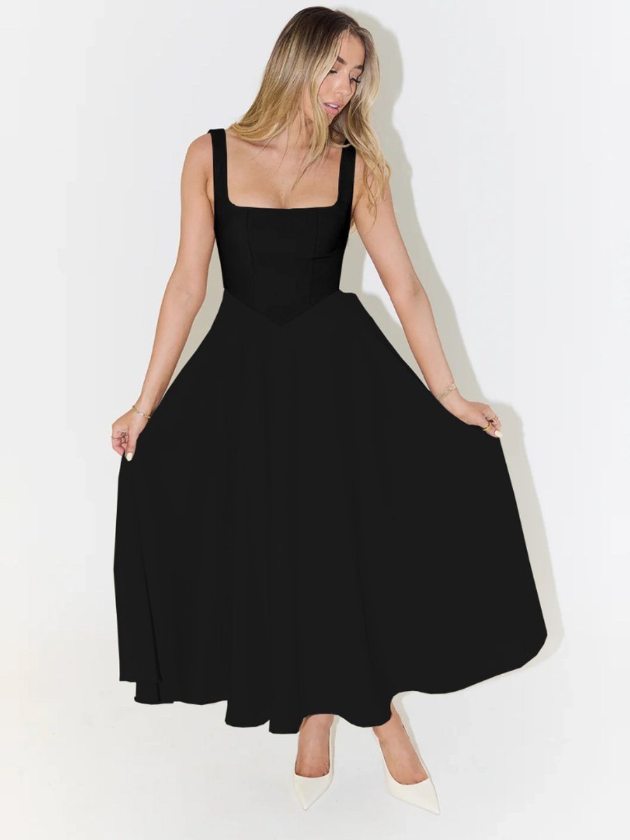 Women's Square-Neck Fit-and-Flare Sleeveless Midi Dress