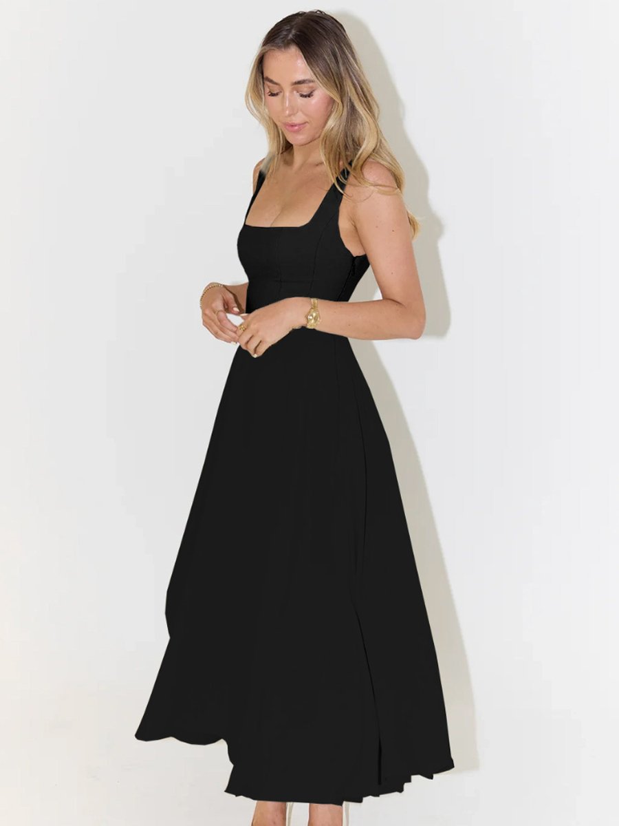 Women's Square-Neck Fit-and-Flare Sleeveless Midi Dress