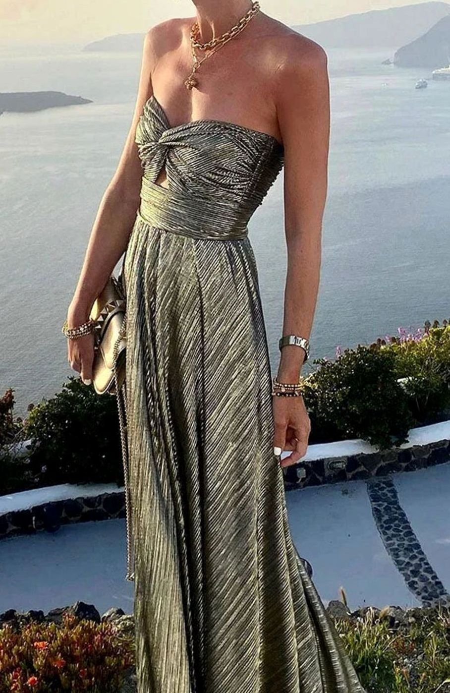 Women's Strapless Bustier Pleated Shimmer Wedding Guest Dress
