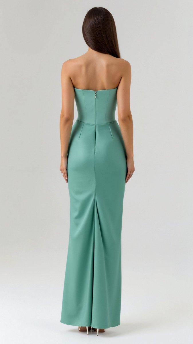 Women's Strapless Corset-Bodice Wedding Guest Dress Satin Maxi