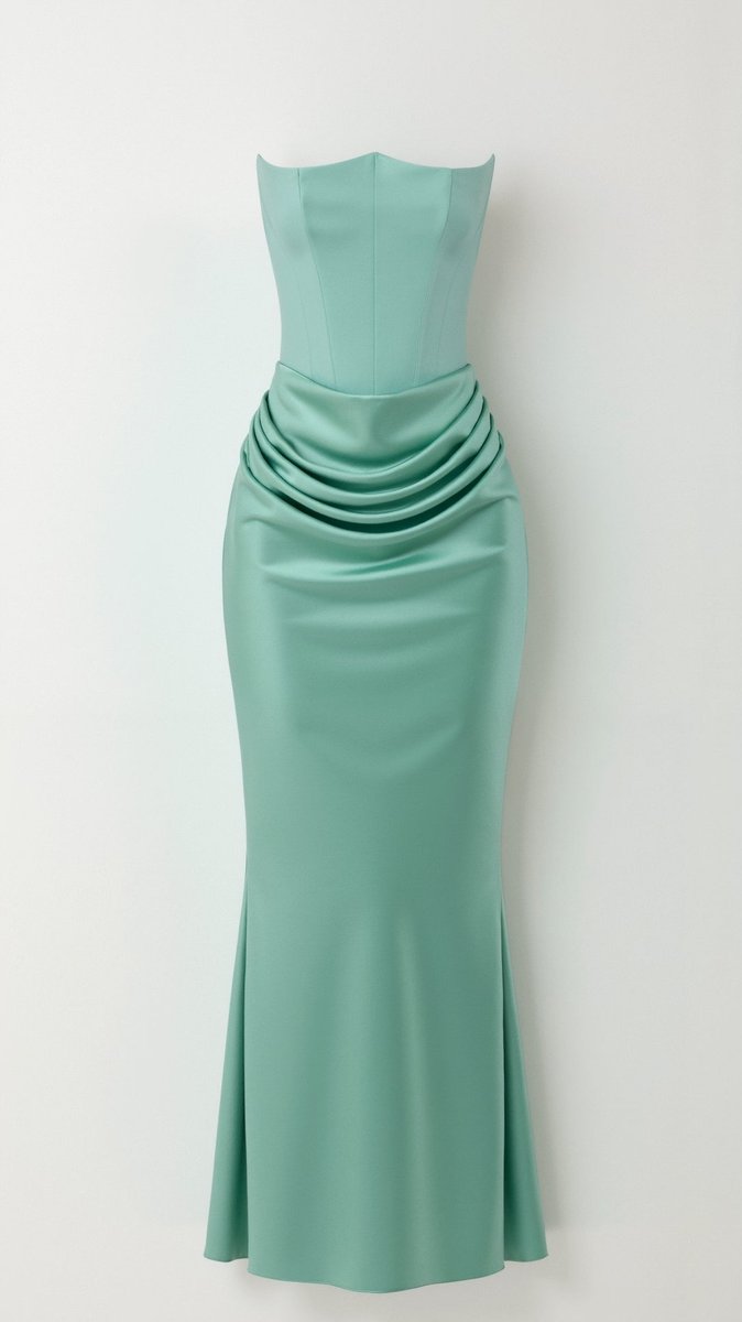 Women's Strapless Corset-Bodice Wedding Guest Dress Satin Maxi