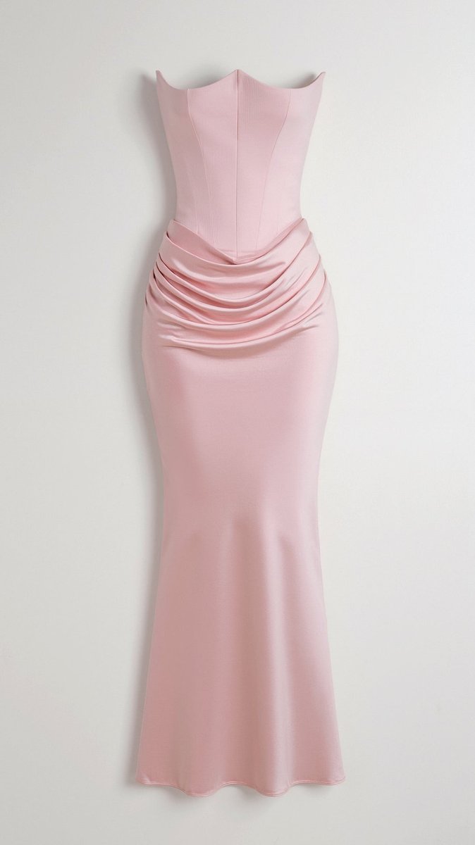 Women's Strapless Corset-Bodice Wedding Guest Dress Satin Maxi