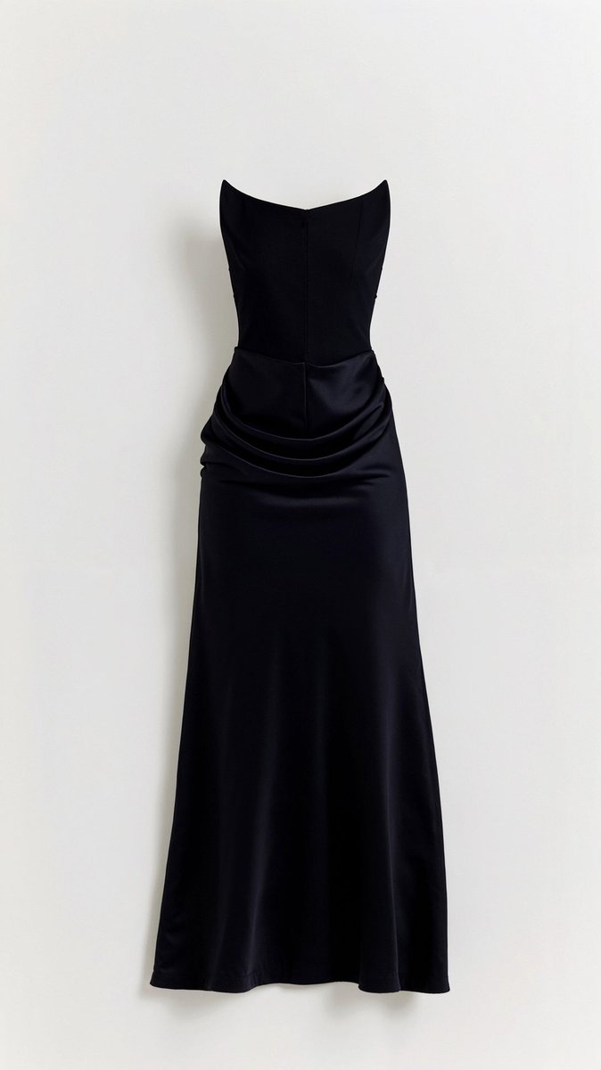 Women's Strapless Corset-Bodice Wedding Guest Dress Satin Maxi