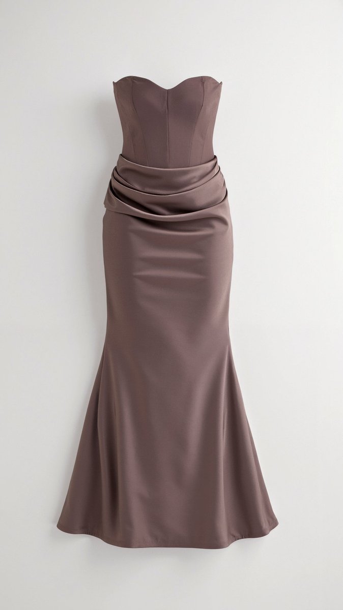 Women's Strapless Corset-Bodice Wedding Guest Dress Satin Maxi