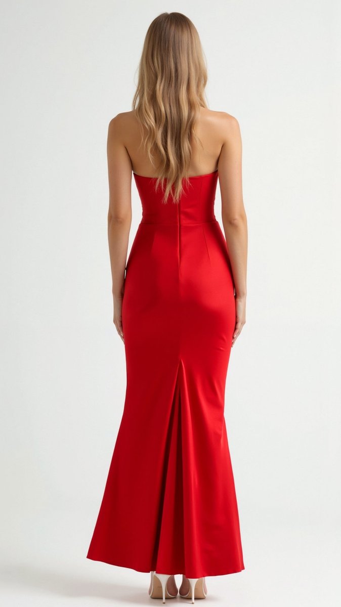 Women's Strapless Corset-Bodice Wedding Guest Dress Satin Maxi