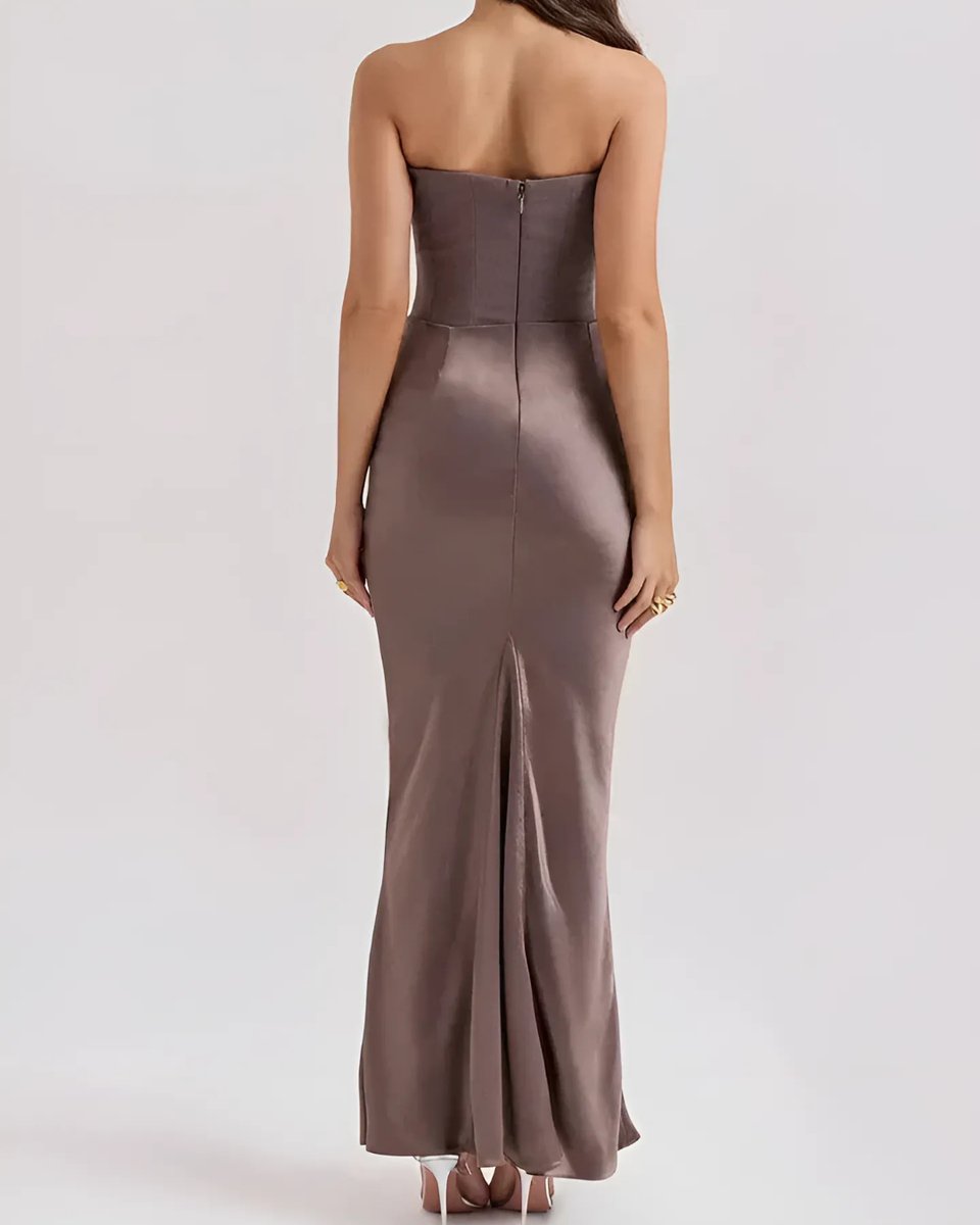 Women's Strapless Corset Draped Satin Wedding Guest Dress