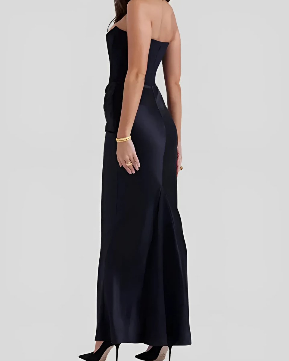 Women's Strapless Corset Draped Satin Wedding Guest Dress