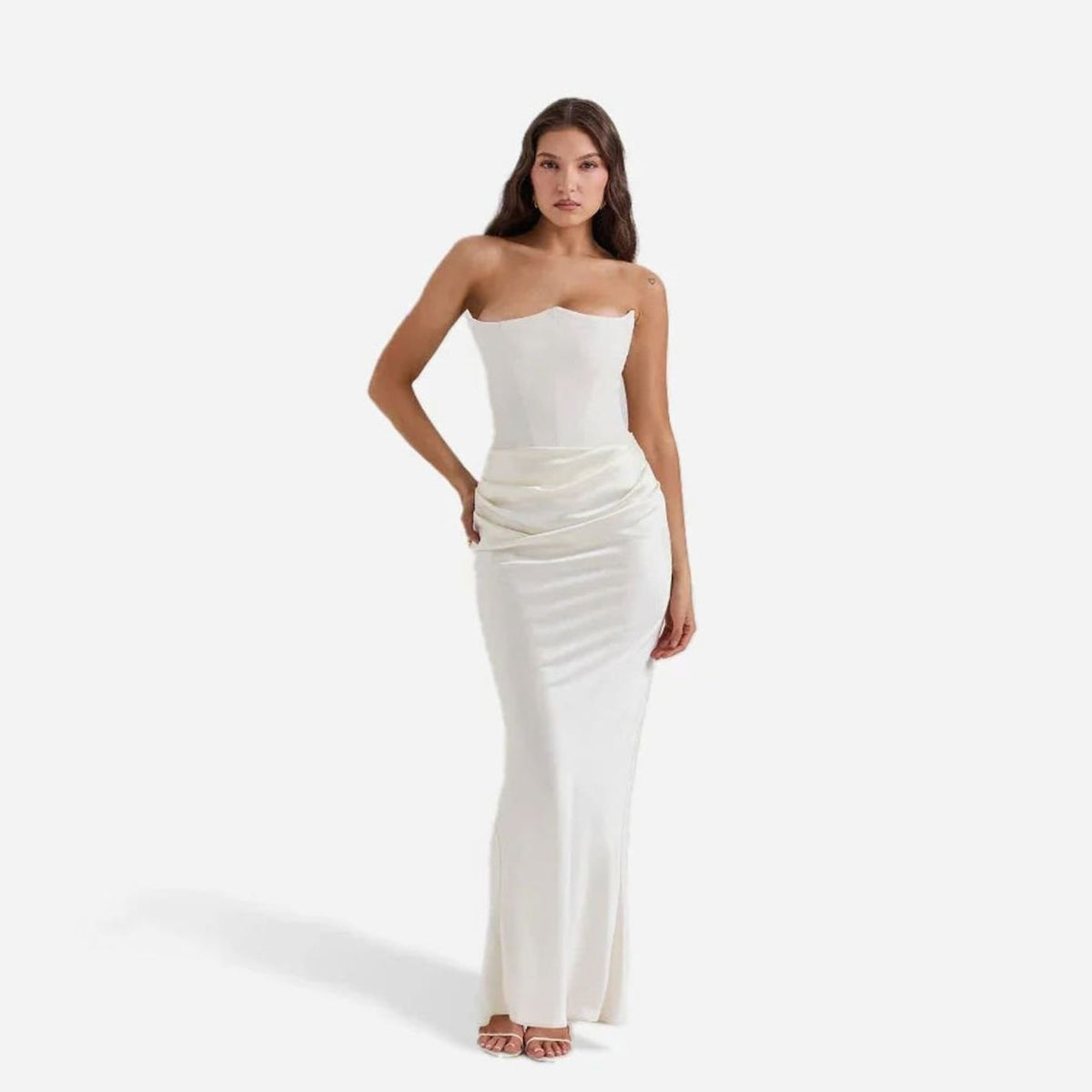 Women's Strapless Draped Corset Maxi Wedding Guest Dress