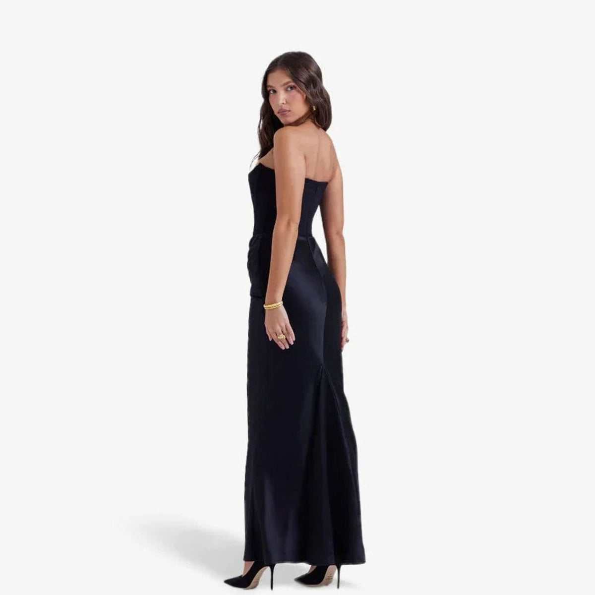Women's Strapless Draped Corset Maxi Wedding Guest Dress