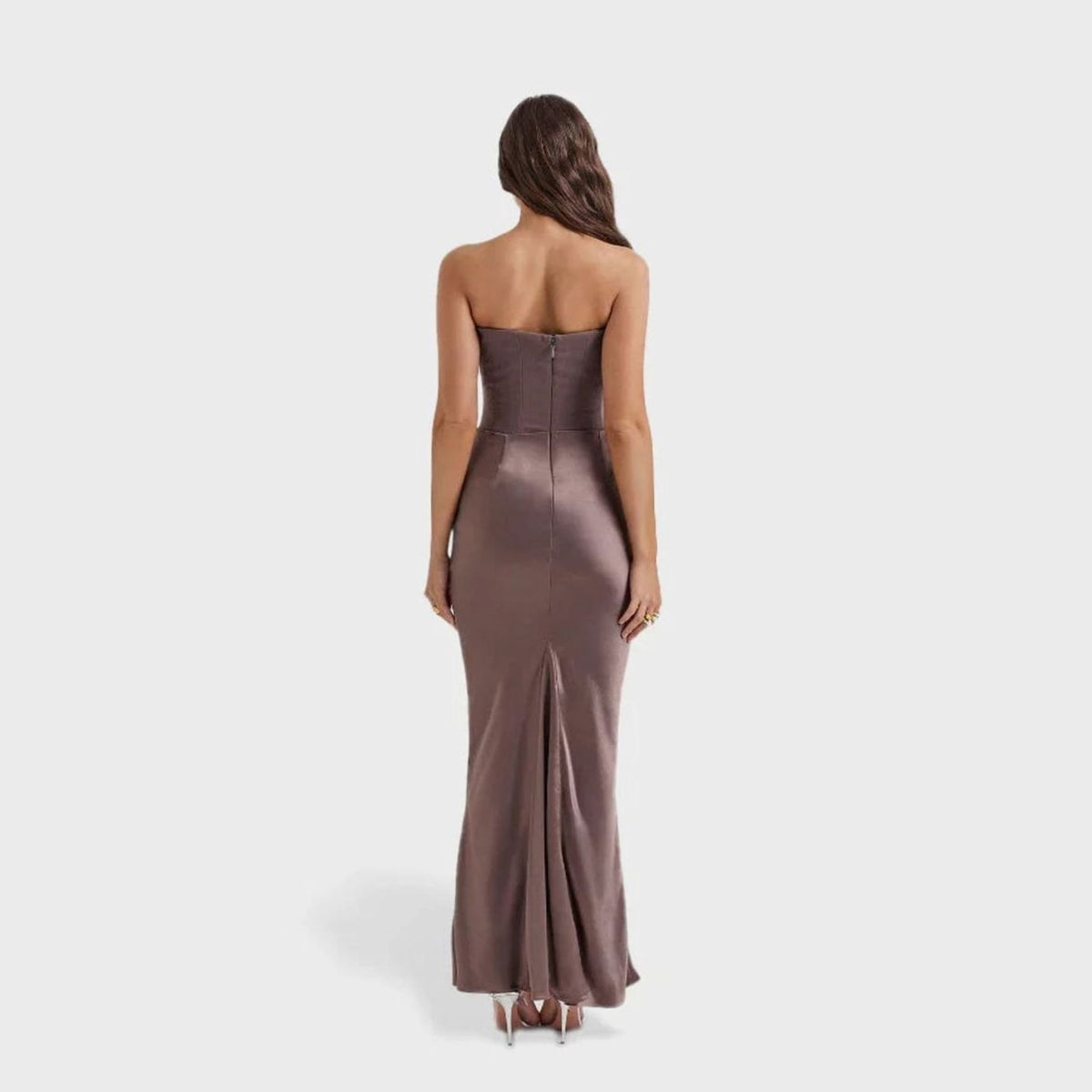 Women's Strapless Draped Corset Maxi Wedding Guest Dress