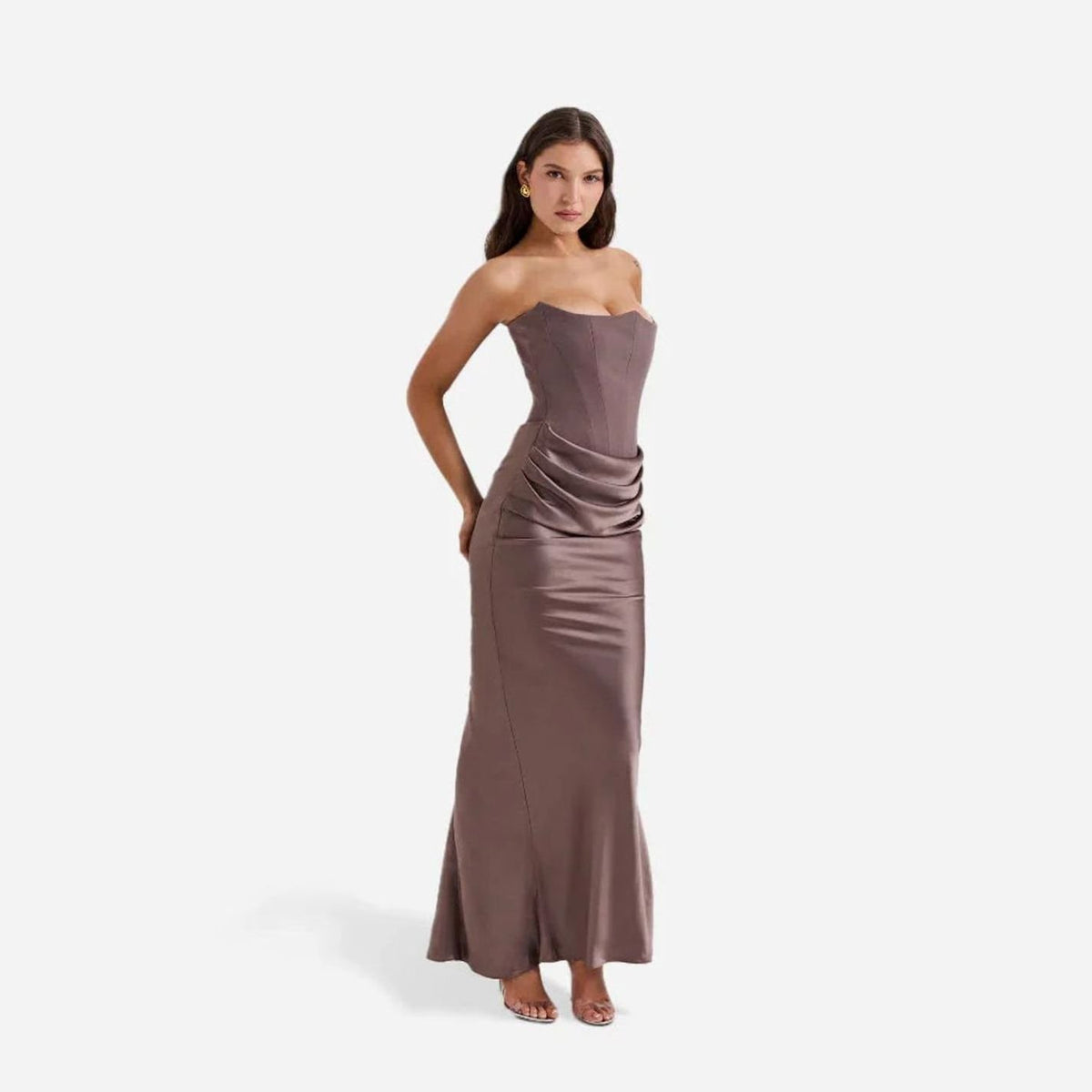 Women's Strapless Draped Corset Maxi Wedding Guest Dress