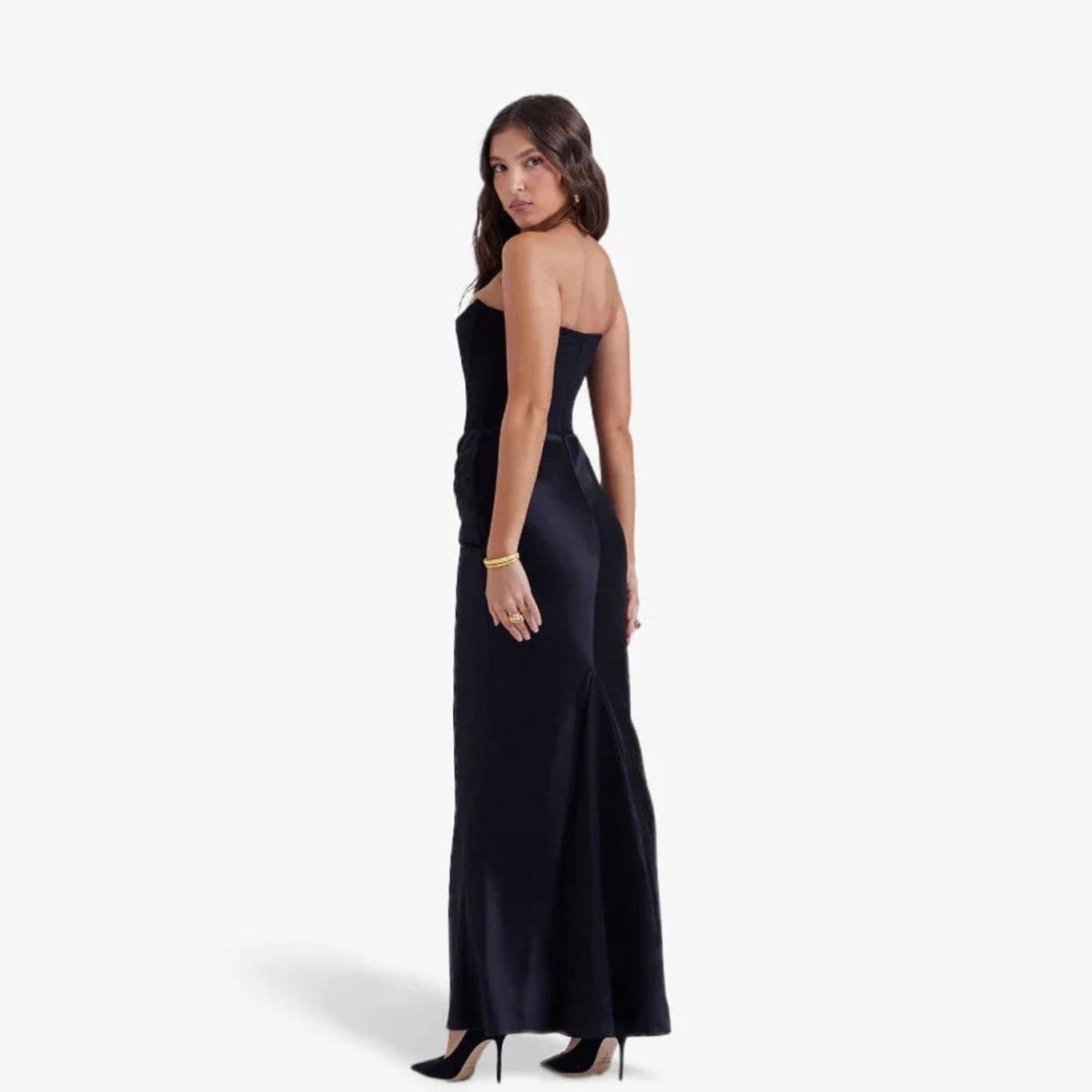 Women's Strapless Draped Corset Maxi Wedding Guest Dress, Pink