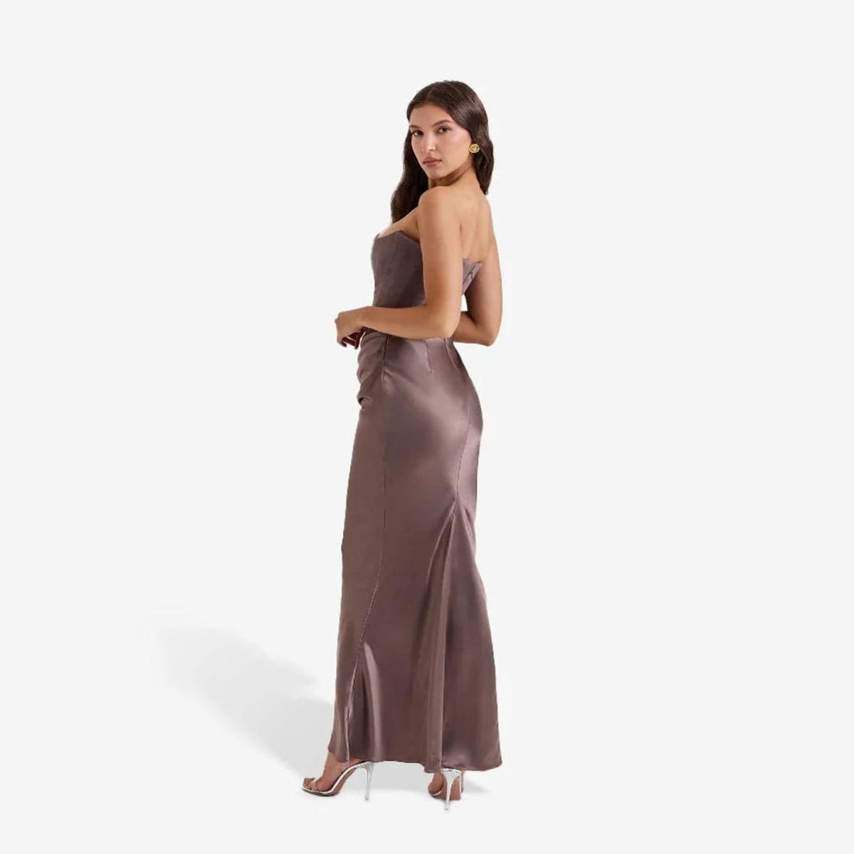 Women's Strapless Draped Corset Maxi Wedding Guest Dress, Pink